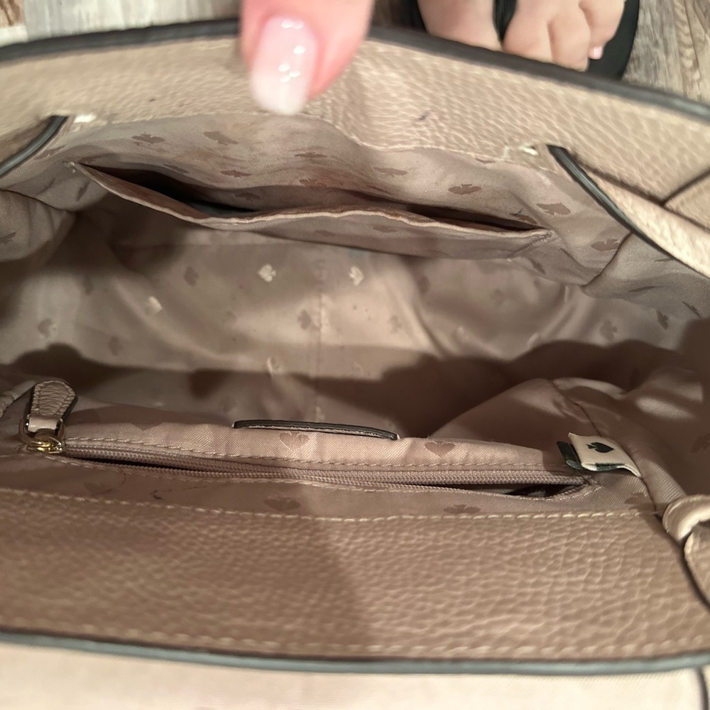 Kate Spade Leila Drawstring Medium Flap Leather Backpack Warm Beige - Picture 9 of 16